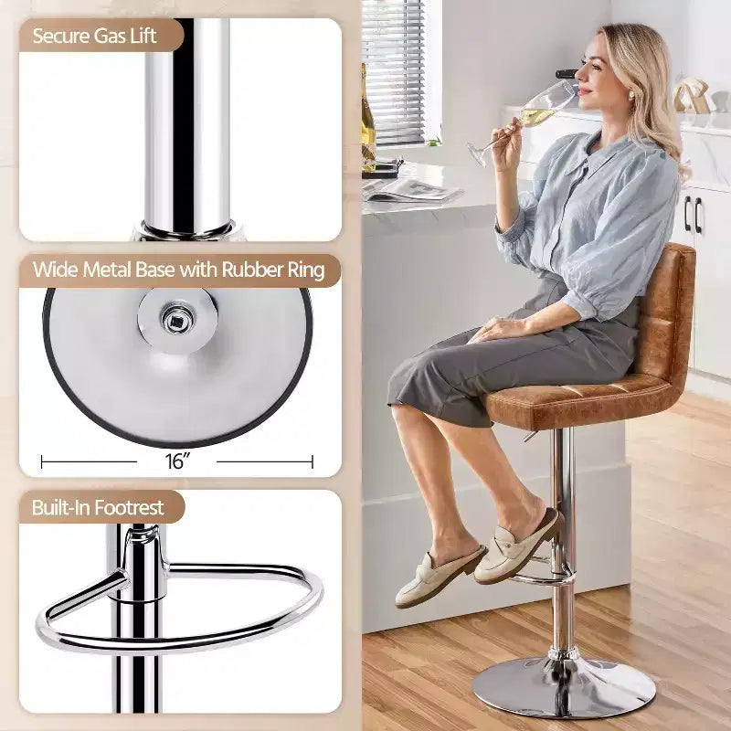 Yaheetech 2pcs Adjustable PU Leather Swivel Stool Armless Chairs with Bigger Base