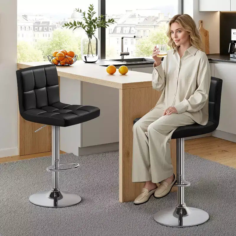 Yaheetech 2pcs Adjustable PU Leather Swivel Stool Armless Chairs with Bigger Base
