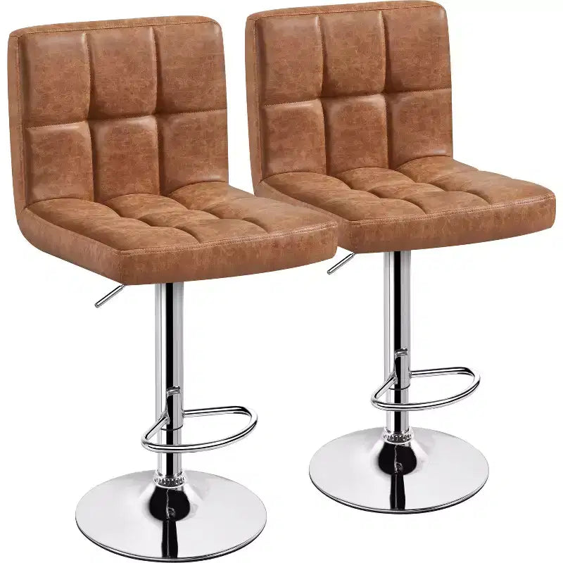 Yaheetech 2 Pezzi Sgabello Girevole Senza Braccioli in Pelle PU Regolabile con Base Più Grande