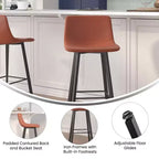 Flash Furniture Caleb Modern Armless 30 Inch Bar Height Commercial Grade Barstools with Footrests and Matte Iron Frames, Set of 2