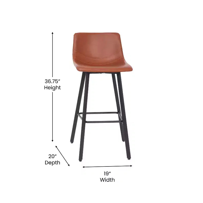 Flash Furniture Caleb Modern Armless 30 Inch Bar Height Commercial Grade Barstools with Footrests and Matte Iron Frames, Set of 2