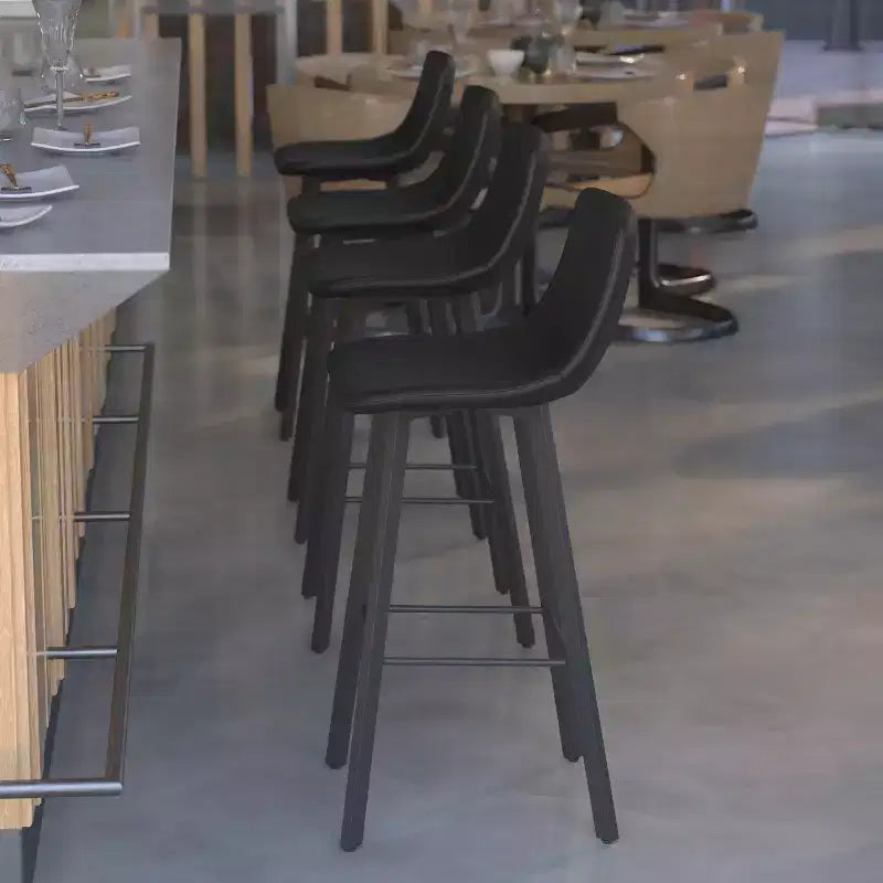 Flash Furniture Caleb Modern Armless 30 Inch Bar Height Commercial Grade Barstools with Footrests and Matte Iron Frames, Set of 2