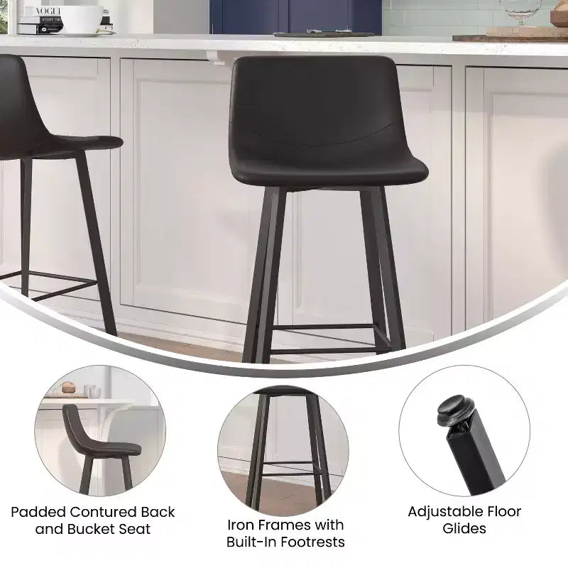 Flash Furniture Caleb Modern Armless 30 Inch Bar Height Commercial Grade Barstools with Footrests and Matte Iron Frames, Set of 2