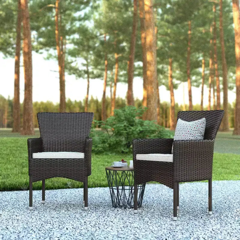 Set di 2 sedie da patio moderne in vimini Emma e Oliver con cuscini rimovibili per uso interno ed esterno