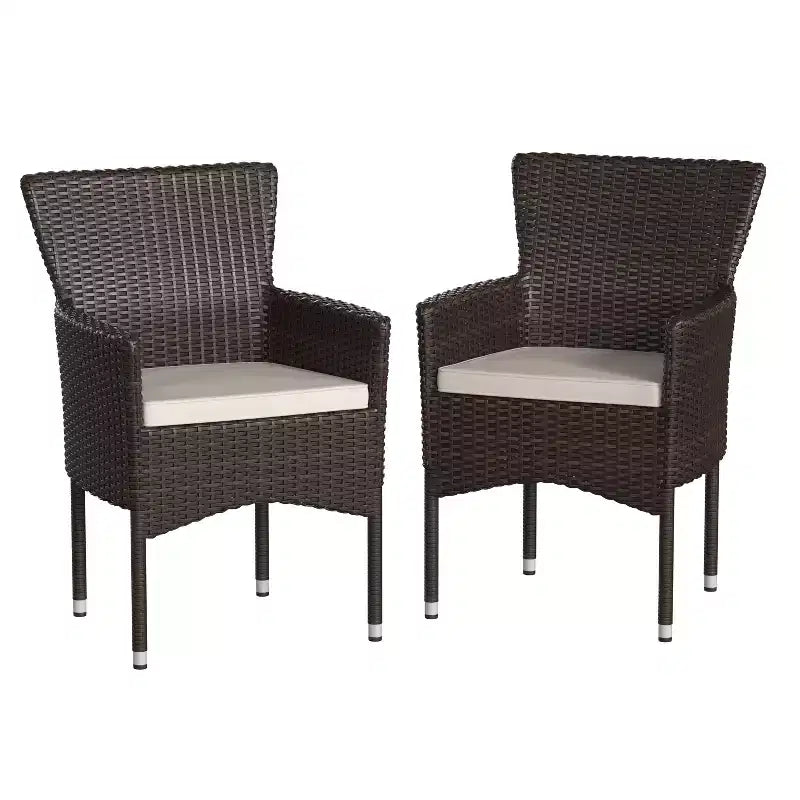 Set di 2 sedie da patio moderne in vimini Emma e Oliver con cuscini rimovibili per uso interno ed esterno
