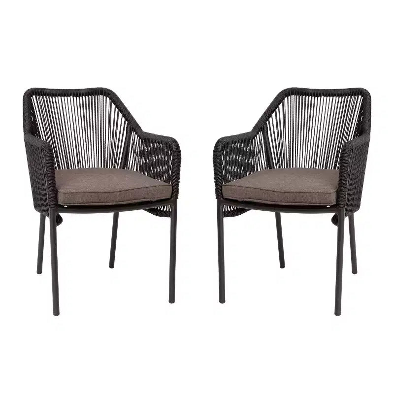 Emma and Oliver Woven All-Weather Outdoor Two-Piece Club Chair Set with Coordinating Cushions for Porch, Backyard and Patio