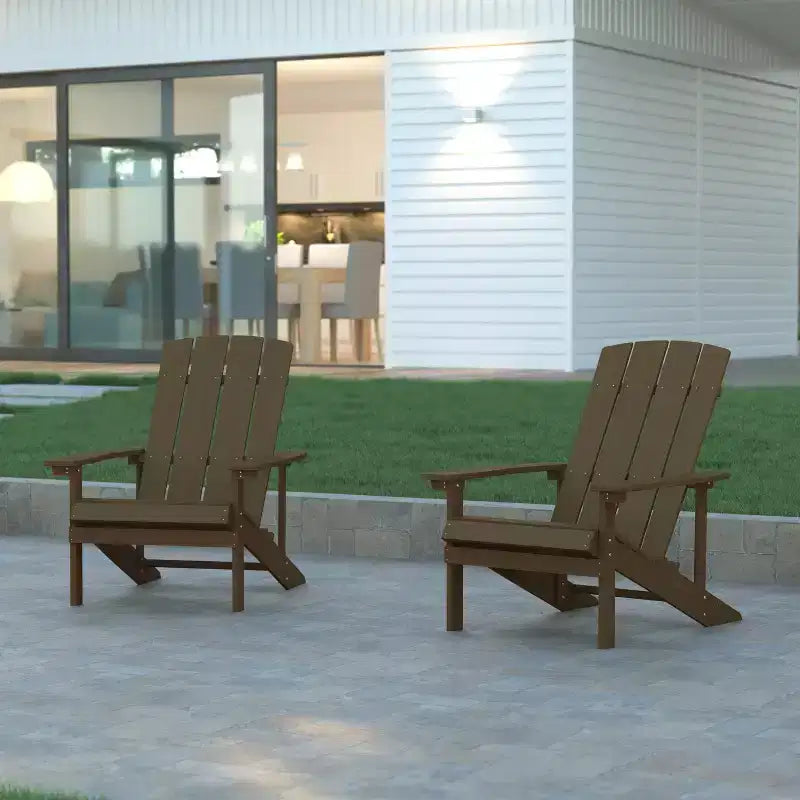Emma and Oliver 2 Pack Outdoor All-Weather Poly Resin Wood Adirondack Chairs