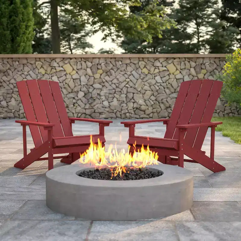 Emma and Oliver 2 Pack Outdoor All-Weather Poly Resin Wood Adirondack Chairs