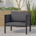 Sedia lounge da interno/esterno Emma and Oliver per patio, sedia club con struttura in acciaio, cuscini e 2 tasche portaoggetti