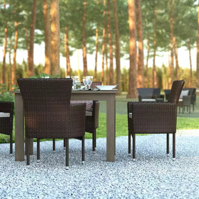 Emma and Oliver Set of 4 Modern Wicker Patio Chairs with Removable Cushions for Indoor and Outdoor Use