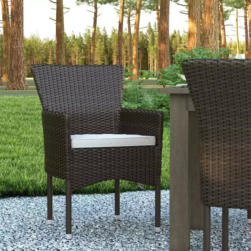 Emma and Oliver Set of 4 Modern Wicker Patio Chairs with Removable Cushions for Indoor and Outdoor Use
