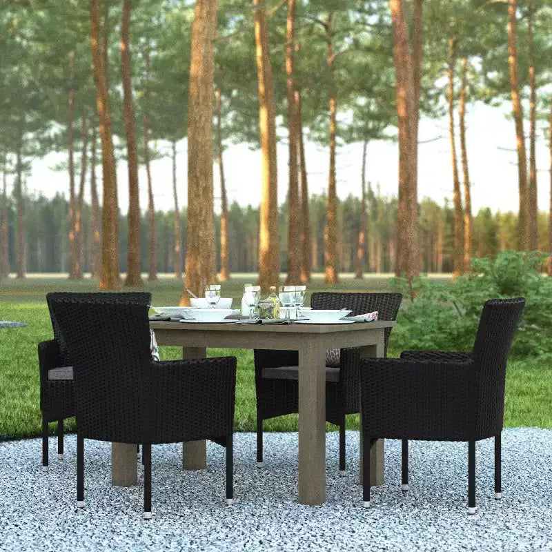 Emma and Oliver Set of 4 Modern Wicker Patio Chairs with Removable Cushions for Indoor and Outdoor Use