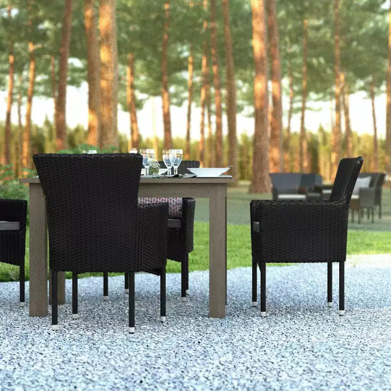 Emma and Oliver Set of 4 Modern Wicker Patio Chairs with Removable Cushions for Indoor and Outdoor Use