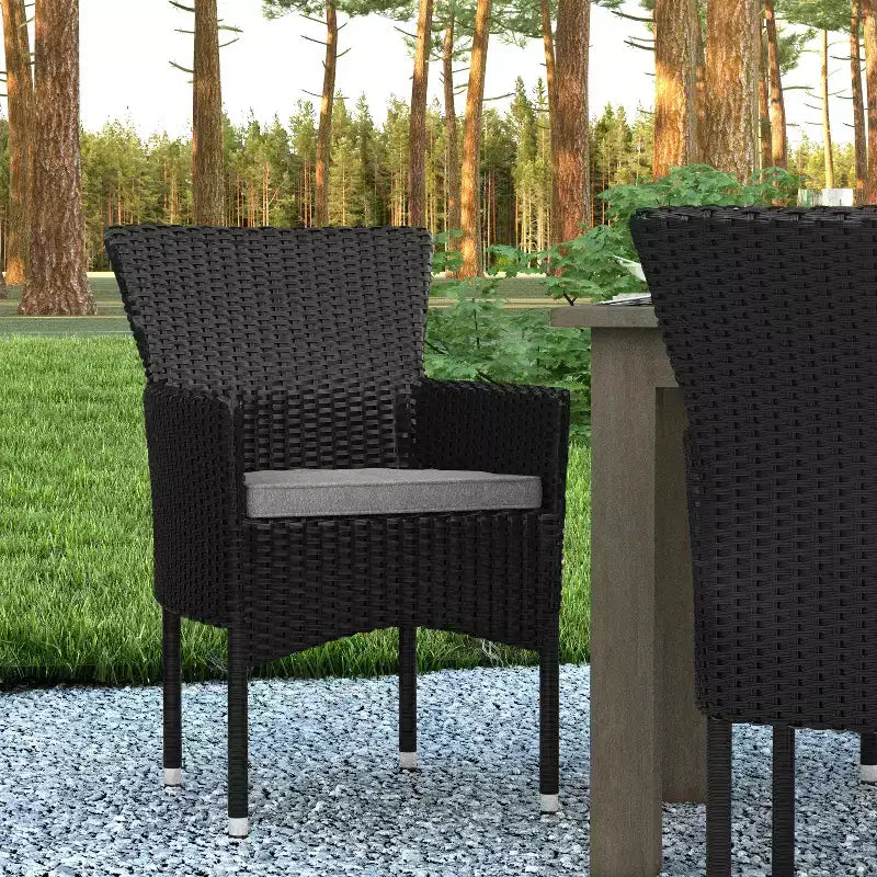 Emma and Oliver Set of 4 Modern Wicker Patio Chairs with Removable Cushions for Indoor and Outdoor Use