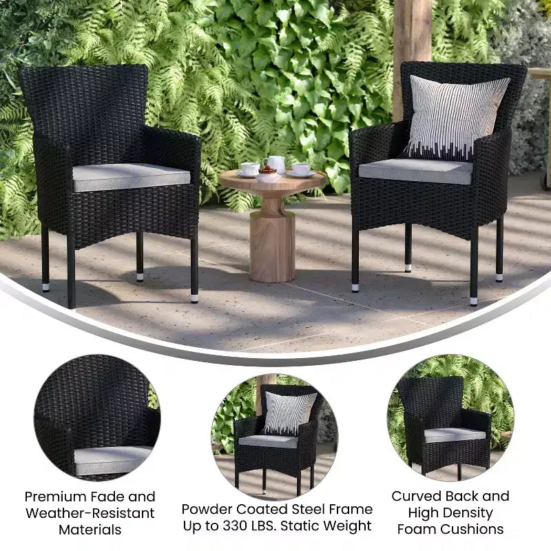 Emma and Oliver Set of 4 Modern Wicker Patio Chairs with Removable Cushions for Indoor and Outdoor Use