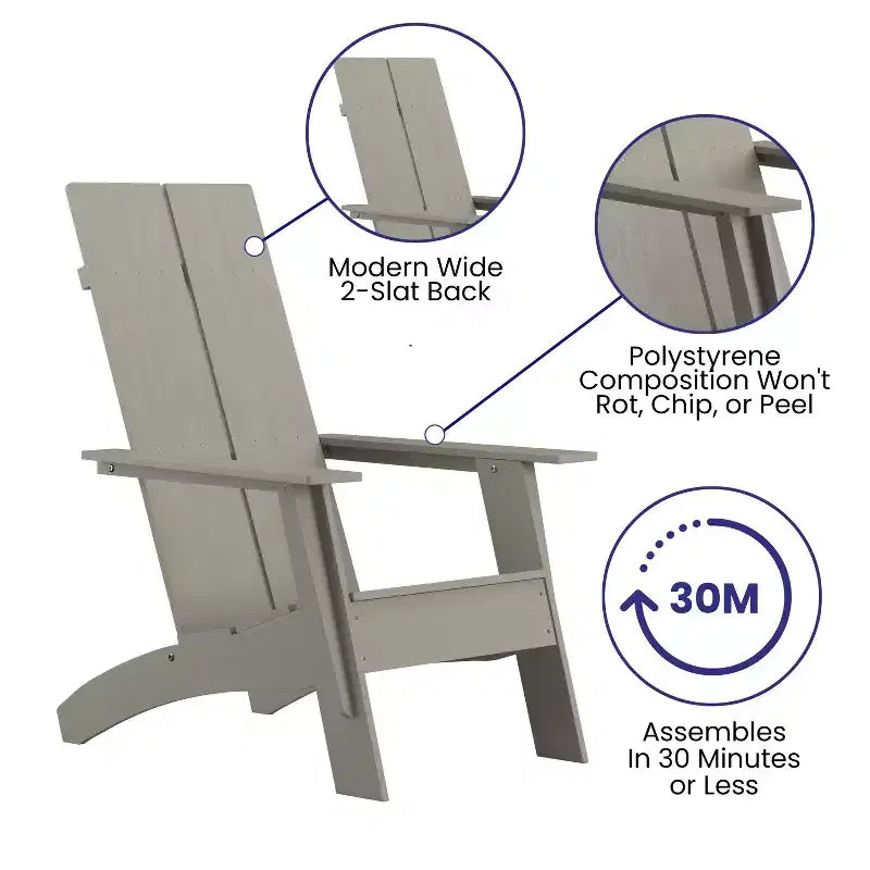 Emma and Oliver Set of 2 Modern Dual Slat Back Indoor/Outdoor Adirondack Style Chairs
