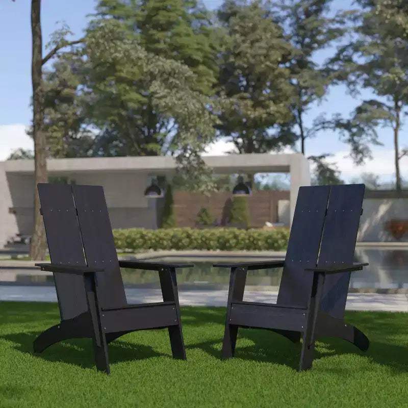 Emma and Oliver Set of 2 Modern Dual Slat Back Indoor/Outdoor Adirondack Style Chairs