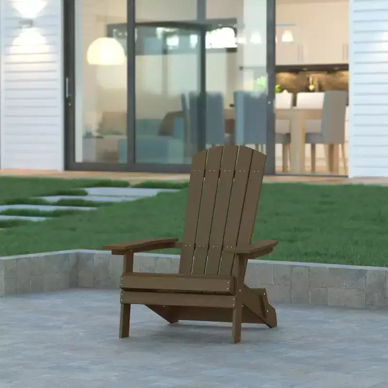 Emma and Oliver All-Weather Poly Resin Folding Adirondack Chair - Patio Chair