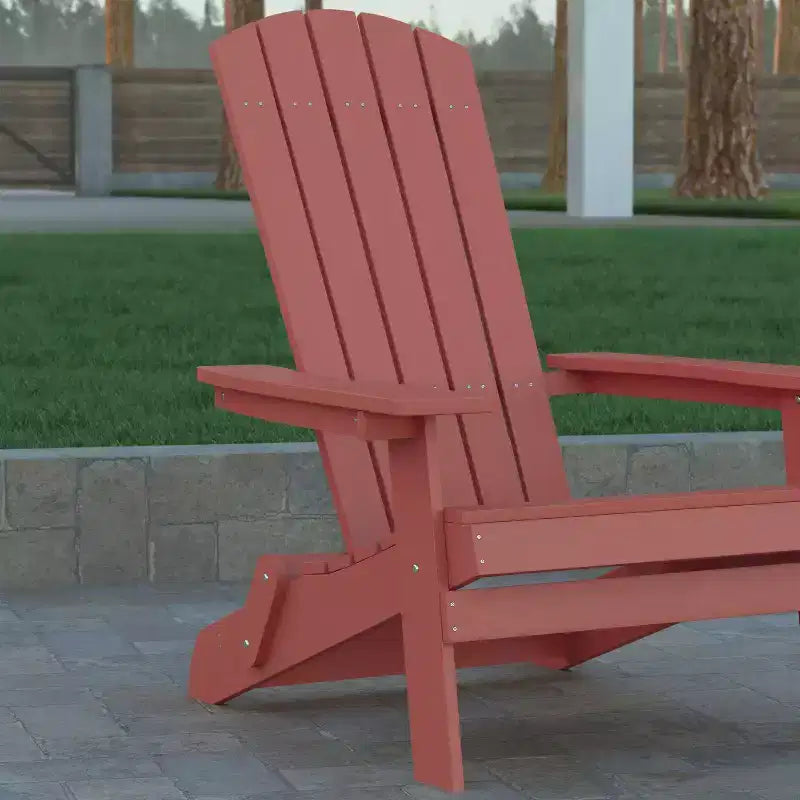 Emma and Oliver All-Weather Poly Resin Folding Adirondack Chair - Patio Chair