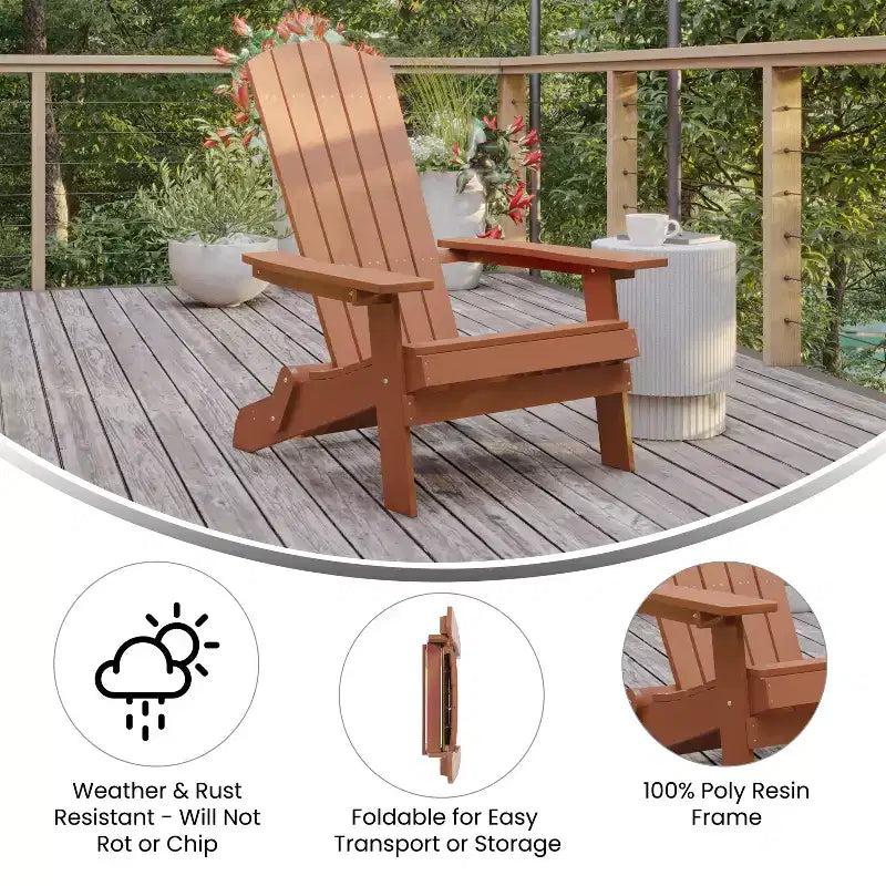 Emma and Oliver All-Weather Poly Resin Folding Adirondack Chair - Patio Chair