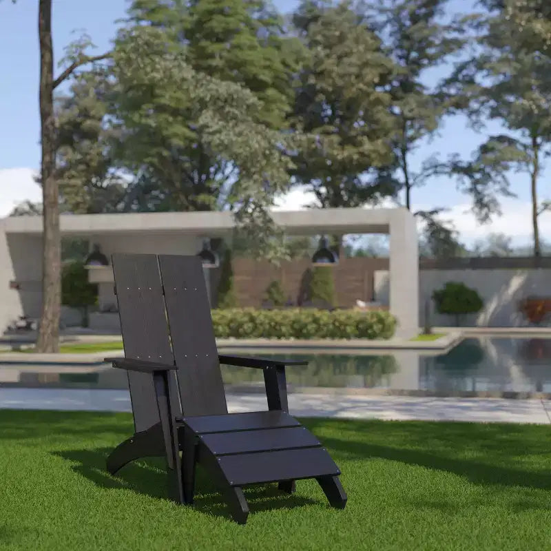 Emma and Oliver Indoor/Outdoor Modern 2-Slat Adirondack Style Chair and Footrest