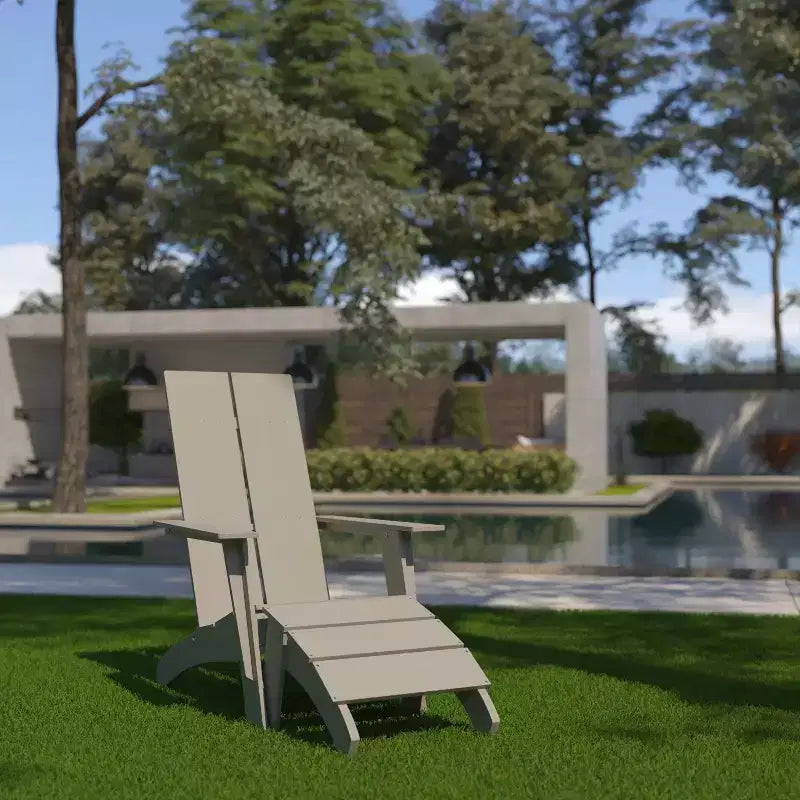 Emma and Oliver Indoor/Outdoor Modern 2-Slat Adirondack Style Chair and Footrest
