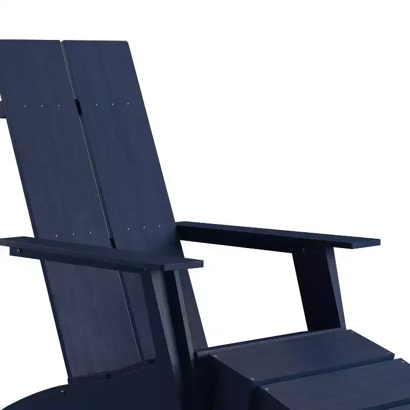 Emma and Oliver Indoor/Outdoor Modern 2-Slat Adirondack Style Chair and Footrest