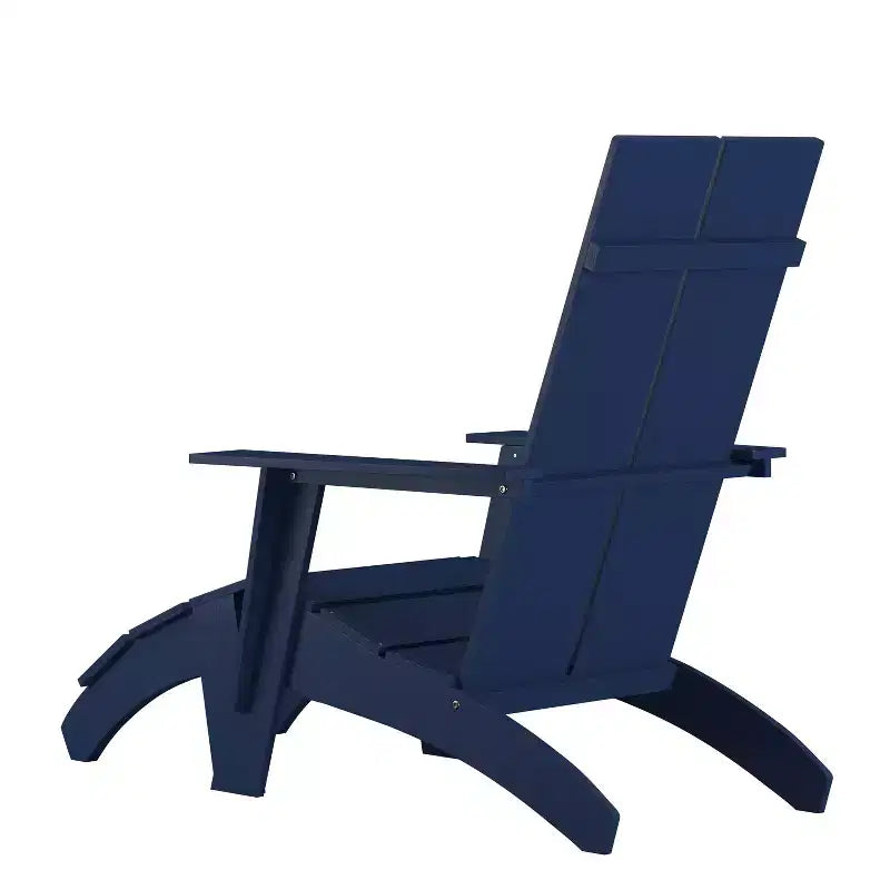 Emma and Oliver Indoor/Outdoor Modern 2-Slat Adirondack Style Chair and Footrest