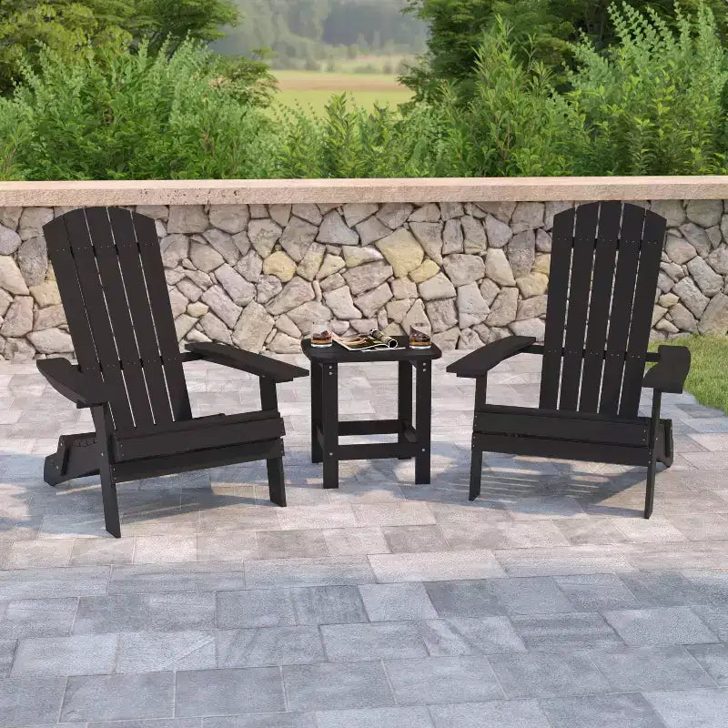 Emma and Oliver Set of 2 Indoor/Outdoor Folding Adirondack Chairs with Side Table