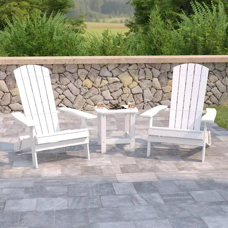 Emma and Oliver Set of 2 Indoor/Outdoor Folding Adirondack Chairs with Side Table