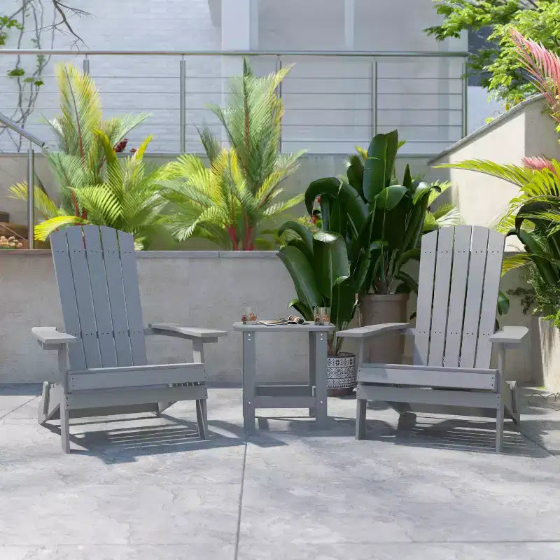 Emma and Oliver Set of 2 Indoor/Outdoor Folding Adirondack Chairs with Side Table