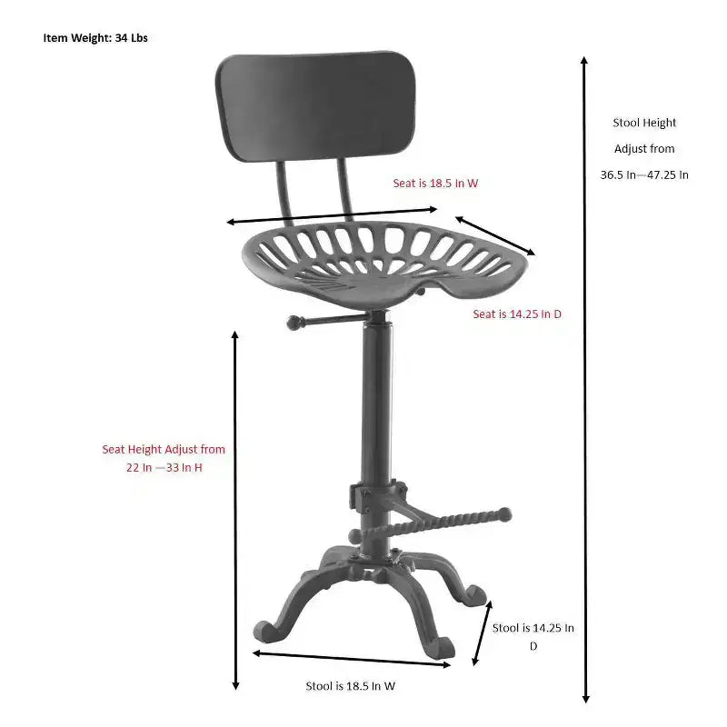 Sgabello da bar con schienale e sedile regolabile in stile trattore Carolina Living Austin altezza bancone