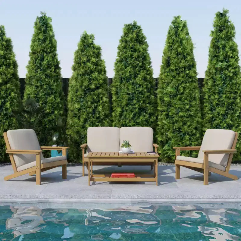 Flash Furniture Charlestown All-Weather Poly Resin Wood Adirondack Style Deep Seat Patio Loveseat with Cushions