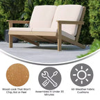 Flash Furniture Charlestown All-Weather Poly Resin Wood Adirondack Style Deep Seat Patio Loveseat with Cushions