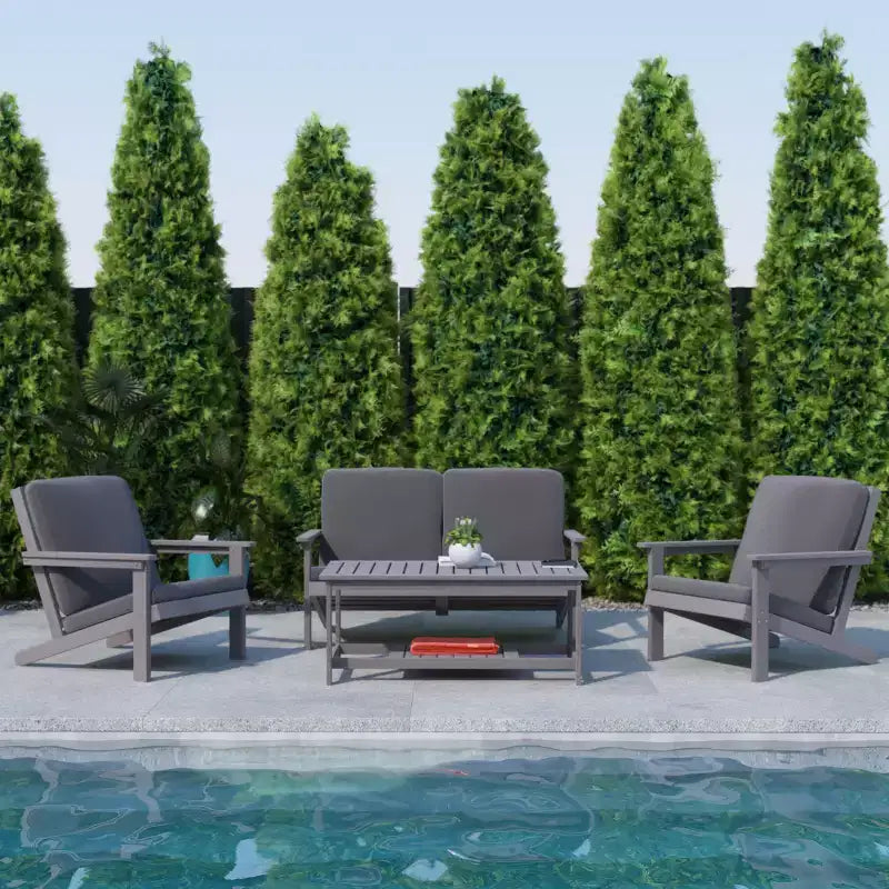 Flash Furniture Charlestown All-Weather Poly Resin Wood Adirondack Style Deep Seat Patio Loveseat with Cushions