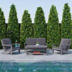 Flash Furniture Charlestown All-Weather Poly Resin Wood Adirondack Style Deep Seat Patio Loveseat with Cushions