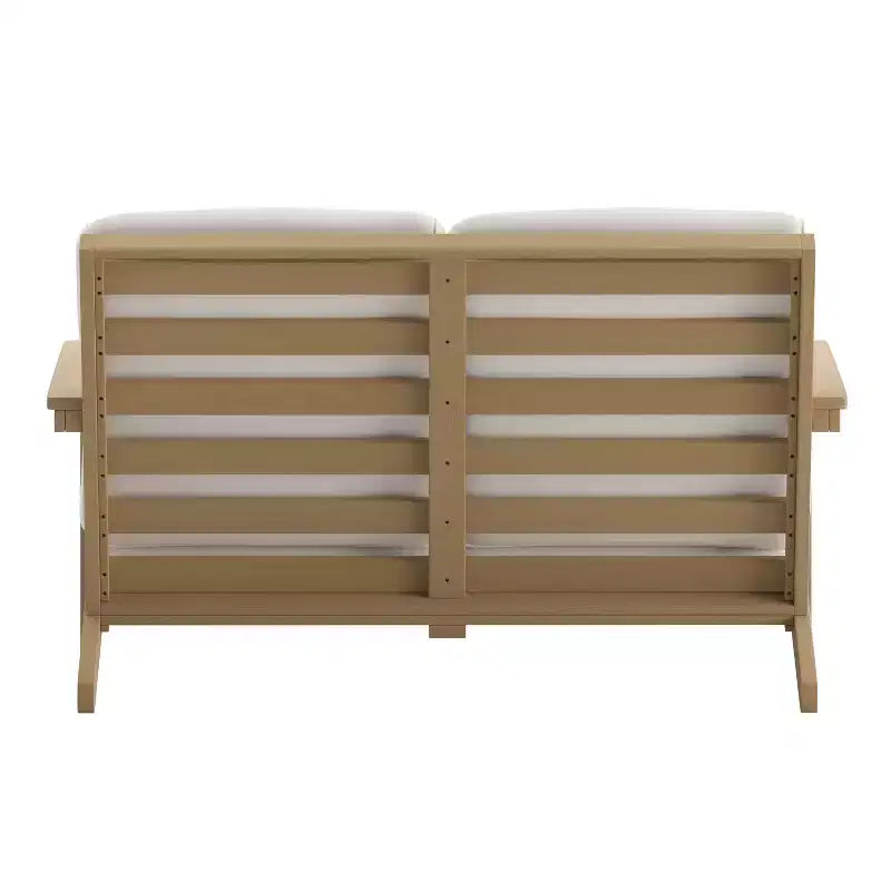Flash Furniture Charlestown All-Weather Poly Resin Wood Adirondack Style Deep Seat Patio Loveseat with Cushions