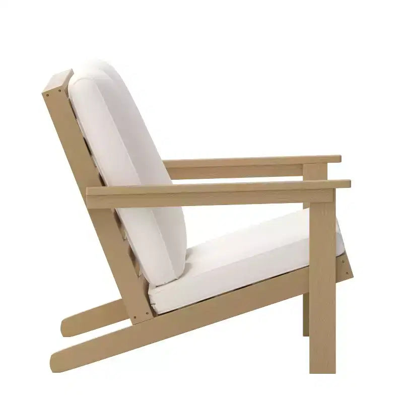 Flash Furniture Charlestown All-Weather Poly Resin Wood Adirondack Style Deep Seat Patio Loveseat with Cushions