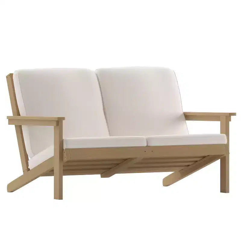 Flash Furniture Charlestown, divanetto da esterni in poliresina effetto legno Adirondack con seduta profonda e cuscini, resistente a tutte le condizioni atmosferiche