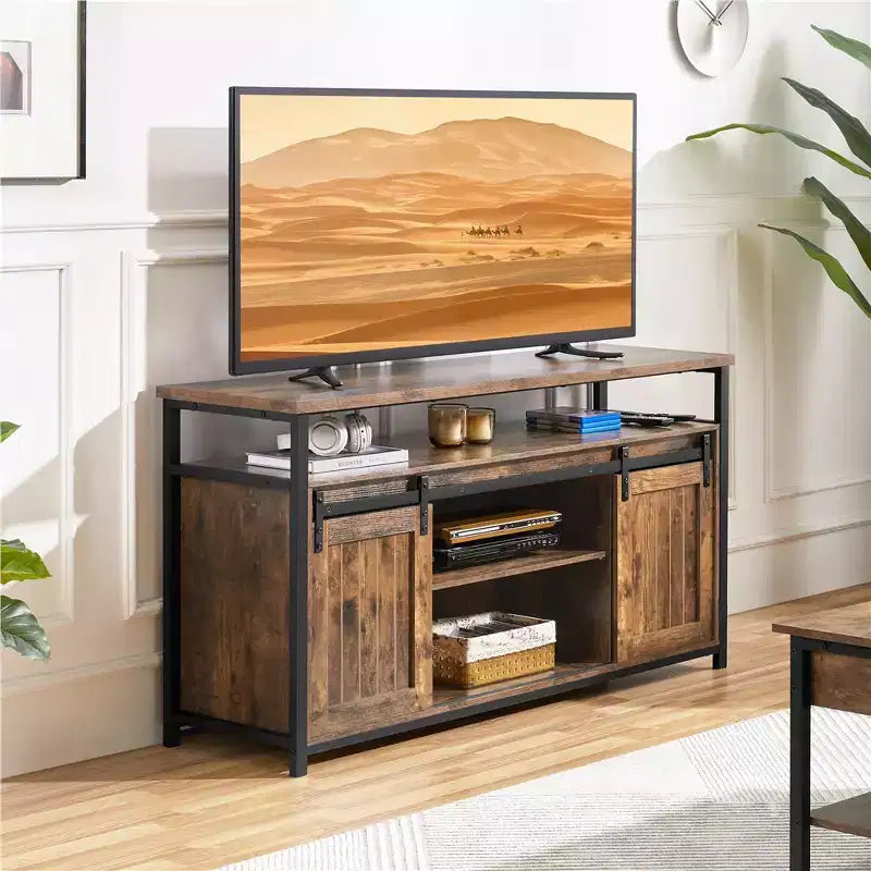Mobile TV Yaheetech per TV da 65 pollici, Porta TV industriale con ante scorrevoli in stile fienileMarrone rustico