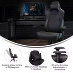 Sedia da Gaming Ergonomica con Schienale Alto Regolabile Flash Furniture Falco con Braccioli 4D, Cuscino Poggiatesta e Supporto Lombare Regolabile