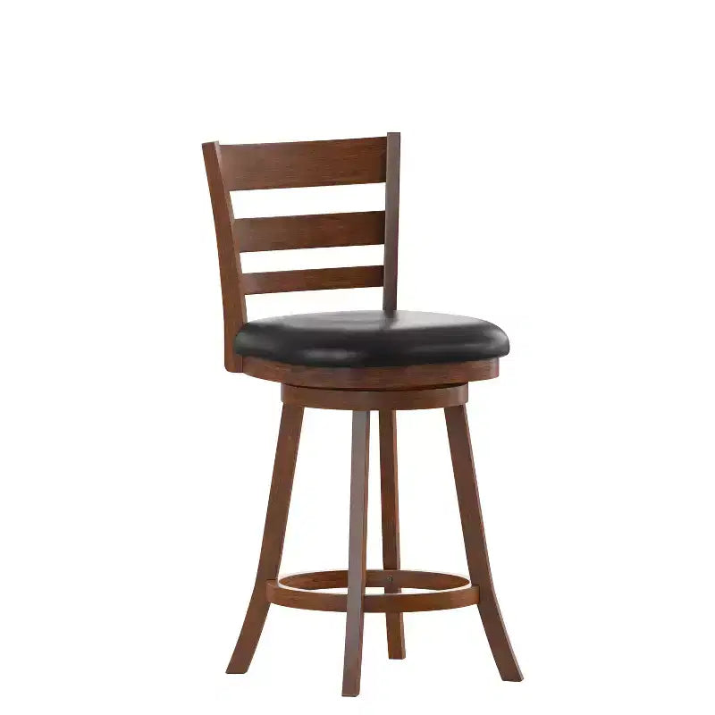 Merrick Lane 24 Classic Wooden Ladderback Swivel Counter Height Stool with Upholstered Padded Seat and Integrated Footrest