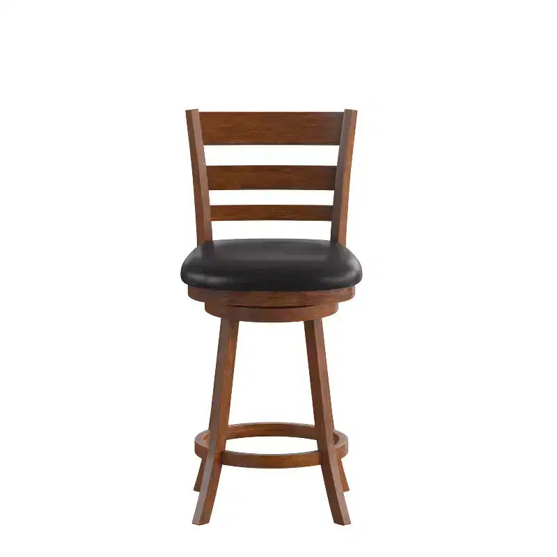 Merrick Lane 24 Classic Wooden Ladderback Swivel Counter Height Stool with Upholstered Padded Seat and Integrated Footrest