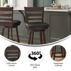 Merrick Lane 24 Classic Wooden Ladderback Swivel Counter Height Stool with Upholstered Padded Seat and Integrated Footrest