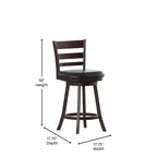 Merrick Lane 24 Classic Wooden Ladderback Swivel Counter Height Stool with Upholstered Padded Seat and Integrated Footrest