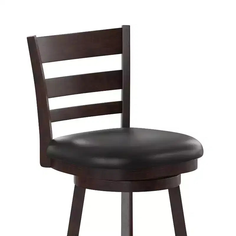 Merrick Lane 24 Classic Wooden Ladderback Swivel Counter Height Stool with Upholstered Padded Seat and Integrated Footrest