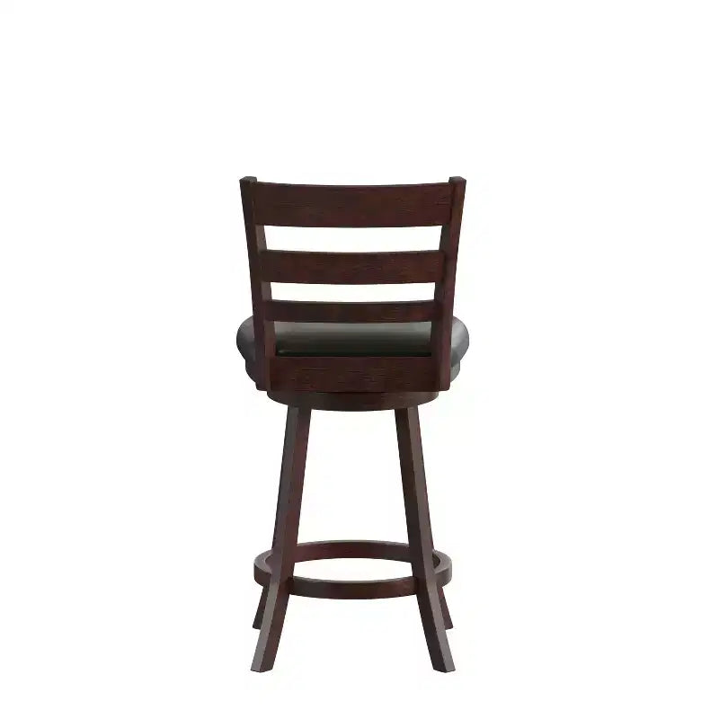 Merrick Lane 24 Classic Wooden Ladderback Swivel Counter Height Stool with Upholstered Padded Seat and Integrated Footrest