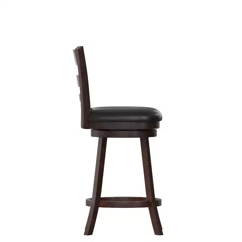 Merrick Lane 24 Classic Wooden Ladderback Swivel Counter Height Stool with Upholstered Padded Seat and Integrated Footrest