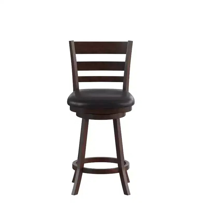 Merrick Lane 24 Classic Wooden Ladderback Swivel Counter Height Stool with Upholstered Padded Seat and Integrated Footrest