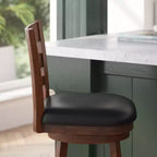 Merrick Lane 24 Classic Wooden Ladderback Swivel Counter Height Stool with Upholstered Padded Seat and Integrated Footrest
